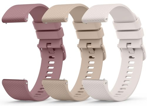 Wanme 3 Pièces 20mm Bracelet de Montre en Silicone, Souple Bracelet de Replacement en Dégagement Rapide avec Boucle en Même Couleur Homme Femme 20mm, Thé au Lait/Violet Fumé/Starlight