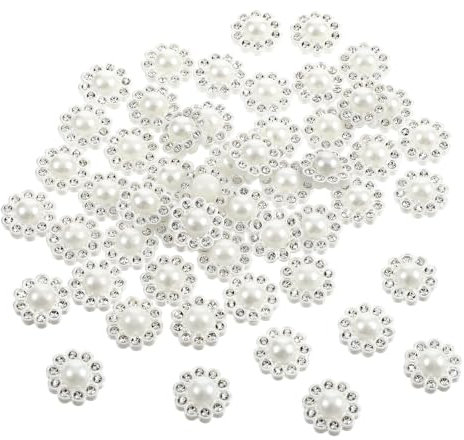 50 Stück Knöpfe Perlen, Brautstrauß Strass Perle Knopf Kristall Blume Knöpf Kunstperlen Perlmutt Knöpfe Strasssteine Verzierungen Weiß Faux Pearl Buttons für DIY Schmuckherstellung