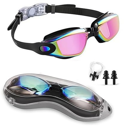 LBJFYHJN Occhiali da immersione, unisex, per adulti, con protezione UV, accessori per il nuoto con custodia protettiva e clip per il naso, perfetti per nuoto, allenamento e tempo libero (1 confezione)