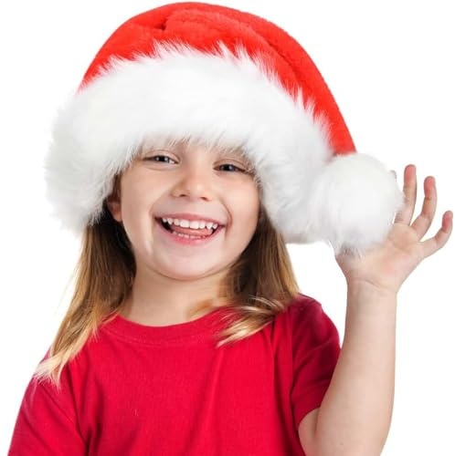 Jonami Santa Hat Christmas Hat for Child (3-4 Years) in Plush, Traditional Red and White Accessory for Christmas Party Celebration. Xmas Accessories