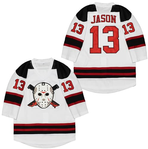 Youth Men's Voorhees 13 Movie Boys Ice Hockey Jersey Kid Halloween Stitched White Black, White, Large