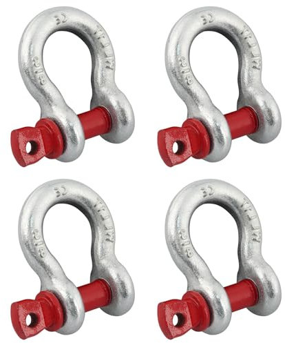 Jortmrd 4 Pezzi Arco Acciaio Grillo D 16 mm, 2,0t Grillo Traino Inox da 1/2 con Bulloni Ad Occhio - | Acciaio Zincato a Caldo | - per Arrampicata, Trasporto e Sollevamento di Carichi (WLL: 2,0 t)
