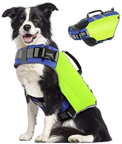 Pawaboo Salvagente per Cani Regolabile, Cane Flottazione di Sicurezza, Giubbotto Galleggiante di Salvataggio con Maniglia e Strisce Riflettenti, Taglia L - Giallo