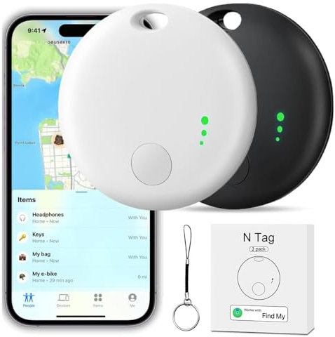 Localisateurs d'objets Lot de 2, Smart Key Finder Traqueur Tag, Compatible avec Find My (Uniquement iOS), Localisateur de Clés Tracker GPS Mini Traceur pour Voiture Valise Enfant Chat Chien