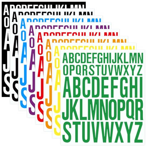 SYEYCW 8 fogli di adesivi con lettere, 2,5 cm e 5,1 cm, autoadesivi, in vinile colorato, per album di ritagli, artigianato, quaderni, cartelli, cartoline, finestre, cassette postali, 8 colori