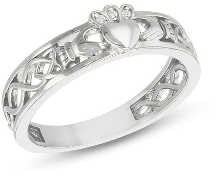 Tuscany Silver Ring für Damen aus Sterlingsilber, Claddagh-Ring 1mm CZ rhodiniert #L