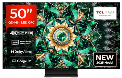 TCL 50Q7C-UK 50” QD-Mini LED TV, 4K HDR Premium 2000, Smart TV Powered by Google TV (Dolby Vision IQ & Atmos, HVA Panel, 144Hz Motion Clarity Pro)
