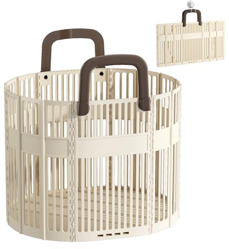 PAVSTINE Cesto Ropa Sucia Plegable Grande, 43L Cesta Ropa Sucia con Asas, Cesta Almacenaje que Ahorra Espacio Plastico, Collapsible Laundry Basket para Baño, Lavanderia, Habitación Infantil, Beige