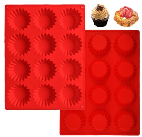 2 Stuks Molde Magdalenas Hornear Silicona, Moldes para Tartaletas, Moldes de Silicona Reposteria,Moldes Redondos Cavidades para Cupcakes con Recubrimiento Antiadherente para Chocolate, Pudín, Tartas
