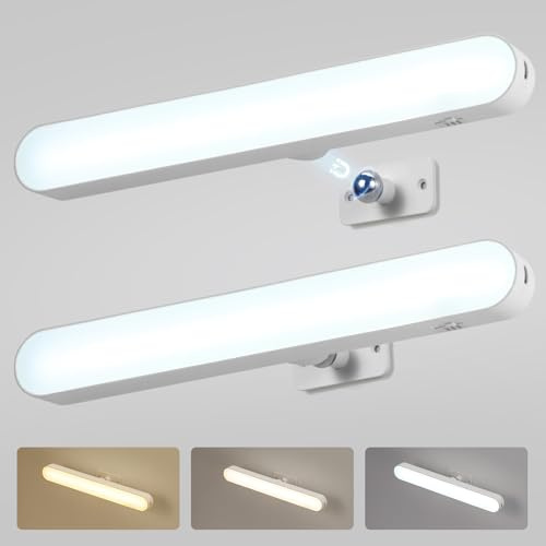 Combuh Luz para Tocador de Maquillaje Lues Espejo Baño Sin Cable Sin Instalación, Autonomía 14 Días 4000mAh Lampara LED Espejo Recargable con Usb 3 Temperaturas de Color Ajustables 2 Unidad