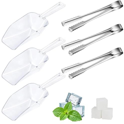 6 PCS Ice Scoop, Sweet Scoops, Sweet Tongs for Pick Mix, Sweet Tongs, Ice Pick, Sweet Scoop, 3 Ice Scoops and 3 Ice Tongs Set for Kitchen and Bar Use