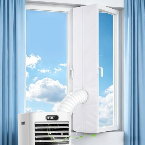 Kit Ventana Aire Acondicionado Portatil, 400cm Sello de Ventana de Aire Acondicionado, Cubierta Aislante Ventana Aire Acondicionado y Secadora, Sellado para Ventana de Aire Acondicionado Portátil