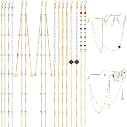 YinnFeen 8 Piezas Cadena de Gafas para Mujer, Cordón con Perlas de Colores para Anteojos, Soporte Ajustable Antipérdida para Gafas de Sol y Lectura para Mujer Hombre