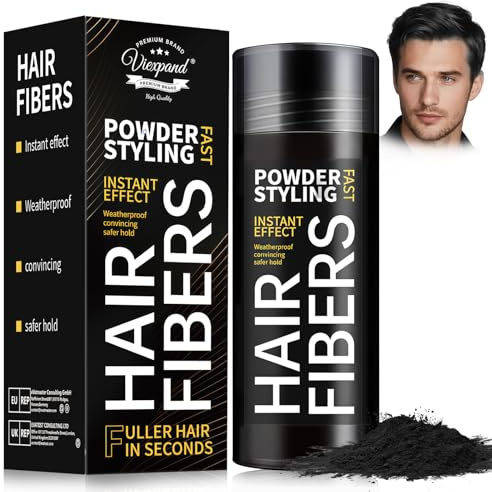 27.5G Fibras Capilares, Hair Fiber, Polvo Voluminizador para el Pelo, Polvos Volumen Texturizantes, Llena y engrosa su Cabello, Para Mujeres y Hombres, Ligero, No Pegajoso(Negro)