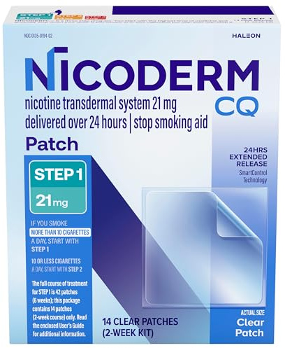 NicoDerm CQ Step 1 Nicotine Patches to Quit Smoking, 21 mg, Stop Smoking Aid, 14 Count