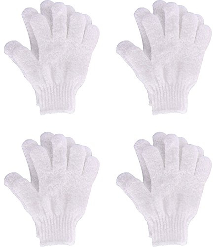 Hotop 4 Pairs Shower Gloves Scrubbing Gloves Dual-Sided Exfoliating Glove Body Bath Scrubs, White