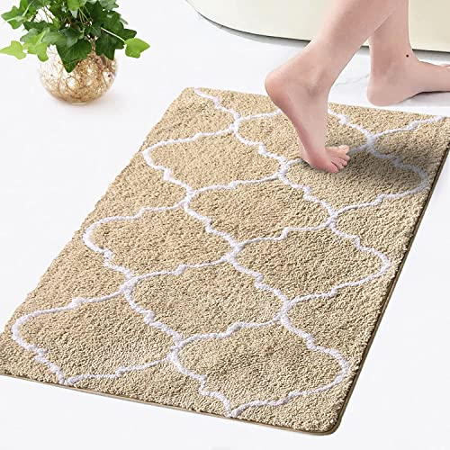 MIULEE Badematte rutschfest Badteppich Waschbar Badvorleger Badzimmermatte Weich Mikrofaser Duschvorleger Fußmatte Dekorativ Teppich Marokko Badezimmerteppich Badezimmer Wohnzimmer 40x60cm Beige