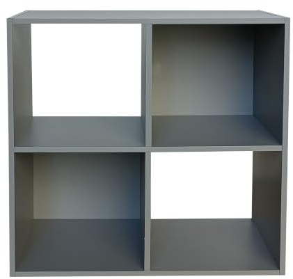 spot on dealz Wooden Storage Shelving Unit Bookcase Home Office Use Display Furniture Living Room Décor Easy to Build (4 Cube Unit Grey)