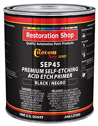Custom Shop Premium Black Self Etching Primer, 1 Quart - Ready to Spray Paint, Excellent Adhesion to Bare Metal, Steel, Aluminum, Fiberglass - Use on Automotive Car Parts, OEM Industrial Coating
