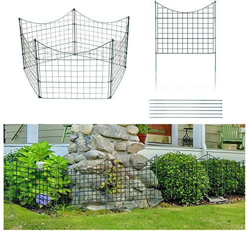 Joparri Clôture d'étang Clôture de jardin, 11 pièces Set Clôture en treillis, Clôture d'étang Clôture enfichable en métal - 5 éléments de clôture 6 barres de fixation (arc inférieur)