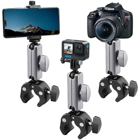 Suptig Camera Mount Super Clamp Pole Mount Tripod Clamp for Phon, Gopro Hero 13 Hero 12 11 10 9 8 7 6 5, Gopro max2, Insta 360, DJI osmo Canon DSLR etc.