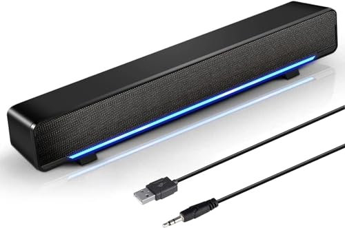 HEANTTV PC Speakers,Computer Speakers for Desktop,USB Powered & 3.5mm Jack Pc Sound bar,10W Stereo Sound,Gaming Soundbar for Monitor,Computer,Laptop -Black