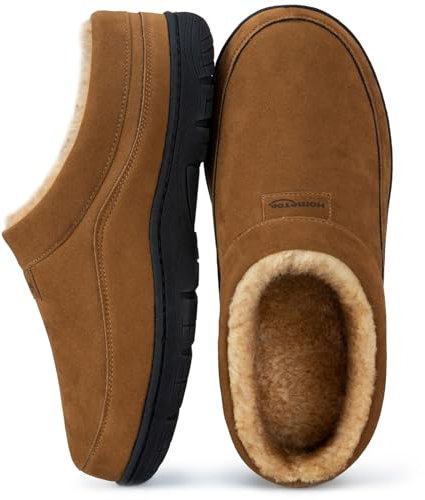 HomeTop Herren Mokassin Hausschuhe Weiche Warme Rutschfeste Memory Schaumstoff Innen Pantoffeln mit flauschigem Futter Kastanie,44-45 EU