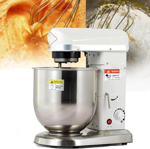 RESKIU Impastatrice,Impastatrice Professionale,Impastatrice per Dolci,Impastatrice Elettrica 5L/7L/10L con Ciotola,Frusta,Gancio,Separatore Uova,per Panetteria Pizzeria Ristorante,White-7L