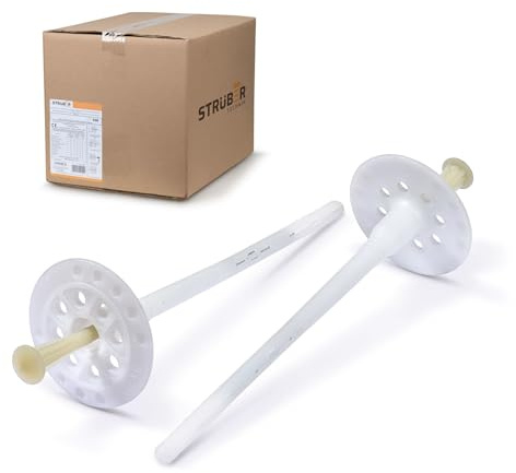 STRÜBER Insulation Dowels for ETICS (Diameter 8 x 195 mm – 200 Pieces) Plate Dowels Made of Nylon with Plastic Nail Impact Dowel Thermal Dowel KTP for Styrofoam EPS Facade Insulation Thermal