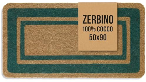 Tomaino - Zerbino Ingresso Esterno Cocco - Tappeto in Fibra di Cocco Naturale Antiscivolo - Tappetino per Esterno Porta Ufficio, Negozio, Casa (Verde, 50x90)