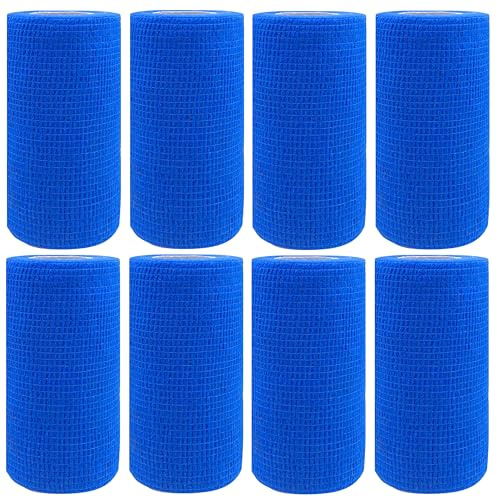 8 Rotoli Benda Elastica Autoadesiva Blu Adesiva Coesiva Bende 10cm x 4.5 m Bendaggio Elastico Fasciatura Coesiva per Sport,Avvolgimento Veterinario e Animali Domestici