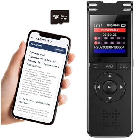 CleverTalk SmartRec Plateforme d'Enregistrement IA | Enregistreur + App Mobile, Mac et Windows + Cloud Européen RGPD | 128Go | Audio HD 1536kbps | Transcription et Documents Automatiques | USB-C