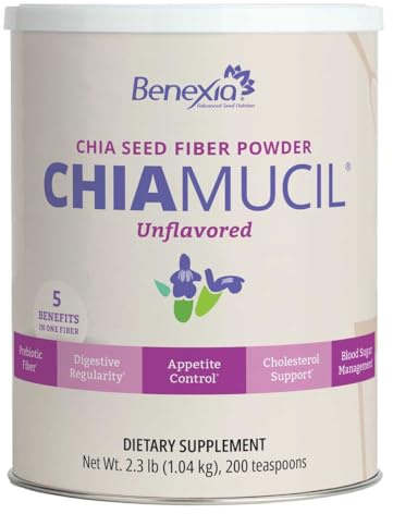 Benexia Chiamucil Prebiotic Chia Fiber Supplement Powder – For Appetite Control & Digestive Health – Chia Fiber & Chicory Root (Inulin) – Gluten & Sugar Free, Vegan, Non-GMO, Unflavored - 100 servings