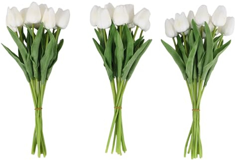 Harewtwy 30 konstgjorda tulpaner blommor äkta touch tulpaner falsk PU tulpan bukett latex vit tulpan (vit)