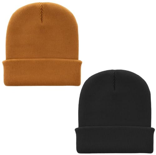 WORUIB Baby Winter Hat, 2 Pack Knit Beanie for Boys and Girls, Soft Warm Kids Winter Hat, Baby Hat 12-18 Months, 16.5 * 18cm, Yellow and Black