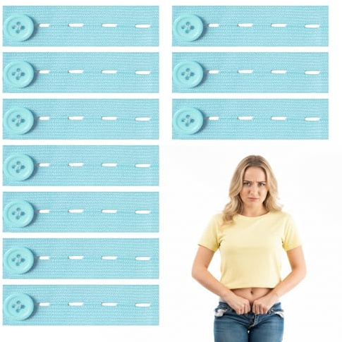 10PCS Adjustable Waist Extender for Trousers, Button Extender for Trousers, Elastic Waist Extenders, Elastic ButtonExtender Pant Waist Extension forTrousers Jeans Pants Slacks Pregnant Trouser (Blue)