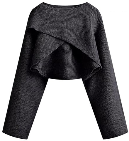 Générique Pull Femme Tricot Court Manches Longues Col Rond Ourlet Irrégulier Confortable Tendance Mode Élégant Hiver