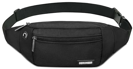 GERIINEER Sac Banane Homme Femme Ville De Sécurité pour Voyage Ou Outdoor Sport, Sacoche Banane de Sport Ceinture de Course avec Ceinture allongée de 30 cm (Noir1200D)