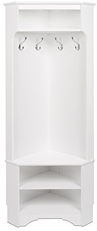 Prepac White Corner Hall Tree: Multifunctional Corner Clothes Rack with Corner Shoe Shelf - Elegant & Space-Saving Corner Solution for Your Home