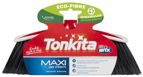 TONKITA | Maxi Scopa per Spazi Interni, con Bordo Paracolpi, Setole Fitte e Inclinate, Materiale 100% Riciclato e Riciclabile. Made in Italy