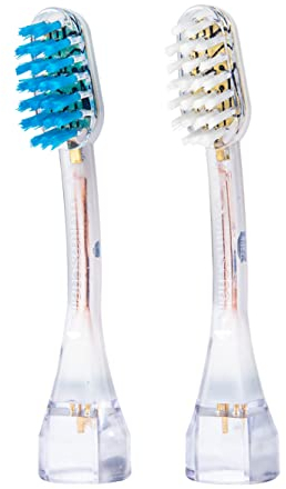 emmi-dent 2x Zahnbürstenaufsatz M2 (Blau, Weiß) – Ersatzbürsten mit Standardform & ausgewogenem Härtegrad – Passend für alle emmi-dent Platinum Ultraschallzahnbürsten