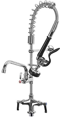 Commercial Kitchen Pre-Rinse Spray Tap POUGEO Pedestal Mini High Pressure Spring Sink Deck Mixer Faucet Chrome Plated,27 inch Arm Taps