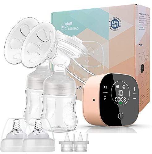 BEBEBAO Elektrische Doppelmilchpumpe, Stillpumpe mit 2 Modi und 10 Stufen, ultra-leise wiederaufladbare Milchpumpe für unterwegs und zu Hause