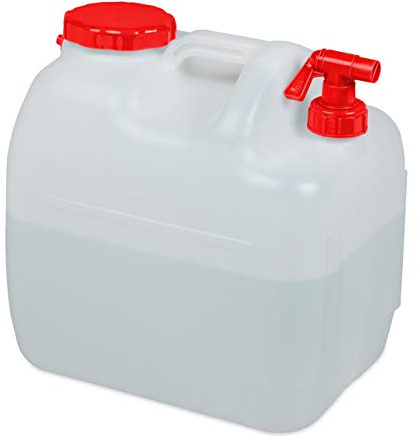Relaxdays Jerricane d’Eau avec Robinet, Couvercle à Visser, bidon à Eau de Camping, 23 L, sans BPA, Blanc-Rouge