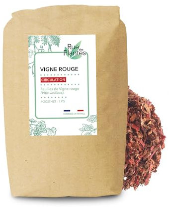 Feuilles de Vigne Rouge Coupées – Bienfaits pour la Circulation et le Bien-être Naturel | Idéal pour Infusion ou Préparation | Produit Naturel et Authentique | Made in France, Rue des Plantes (1kg)