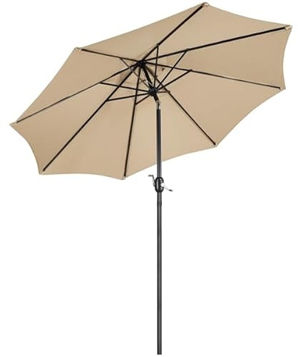 Yaheetech Ombrellone da Giardino Esterno 270 cm Portatile Parasole Protezione UV con Manovella 8 Stecche Reclinabile Telo in Poliestere Tubo in Alluminio Spiaggia Balcone Terrazzo Ecrù