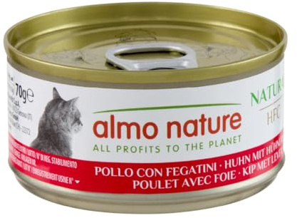 Almo Nature HFC Natural - Comida Húmeda para Gatos Adultos - Pollo y Hígado - Calidad Humana, Sin Gluten - 70g, Pack de 24