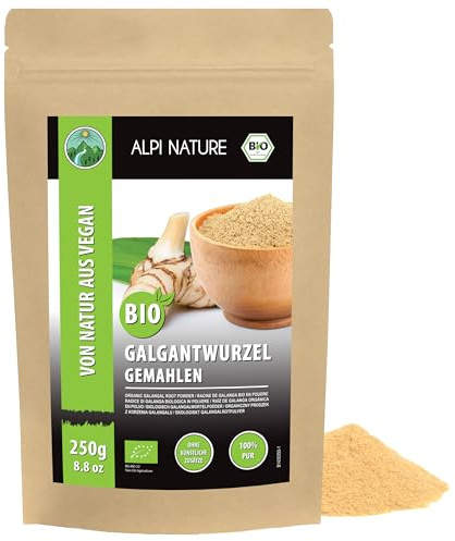 Ekologiskt galgantpulver (250 g), mald galangrotsrot, ekologiskt galgantpulver, galgant malt från kontrollerad ekologisk odling, 100% naturlig, utan tillsatser