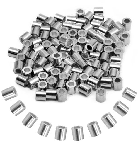 Piutouyar Manicotto ad anello in alluminio, manicotto di arresto della fune metallica da 3,4 mm, puntale del cavo, manicotto di piegatura della fune metallica (100 pezzi)