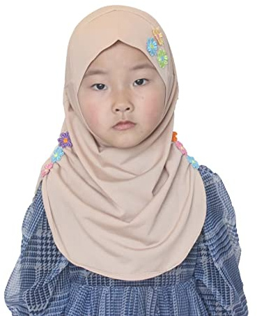 Modest Beauty Girls Instant Hijab – Soft Kids Muslim Scarf with Flower, Breathable One-Piece Headscarf for Toddlers Age 2-8